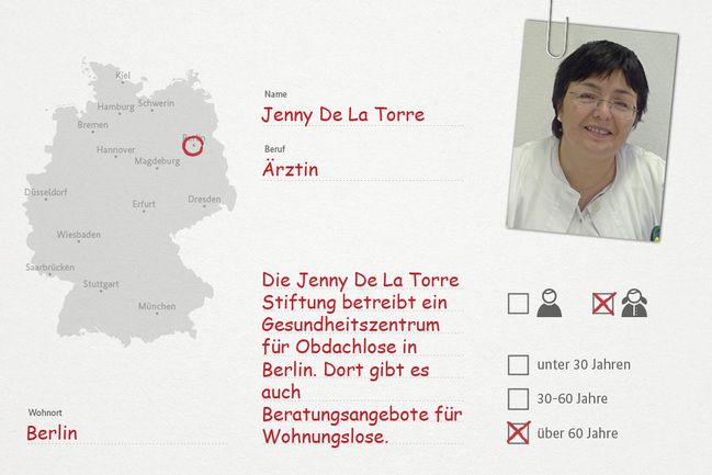 Fragebogen zum Thema Lebensqualität von Obdachlosenärztin Jenny de la Torre